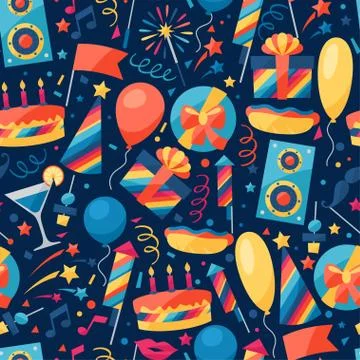 Celebration seamless pattern with party icons and objects. Illustrazione stock