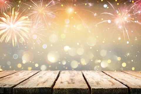 Celebration Table With Fireworks With Abstract Defocused Lights Stock Illustration