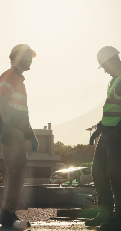 Celebration, team or men with high five at construction site, development Stock Footage 336791908