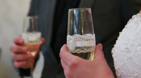Celebration toast with champagne at wedding reception Stock Footage