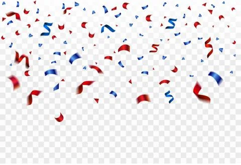 Celebration transparent background template with red and blue confetti flying Stock Illustration