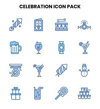 Celebration Two Colour Bundle Icons Pack Stock Illustration
