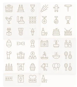 Celebration Vector Icon Set with 40 Thin Line 128x128 Pixel Optimized Graphic Stock Illustration