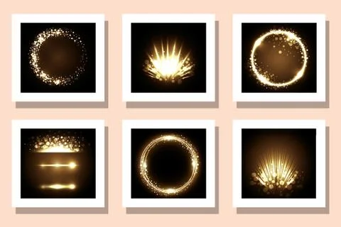 Celebration yellow fireworks frames set vector design Illustrazione stock