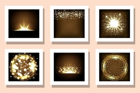 Celebration yellow fireworks frames set vector design Illustrazione stock