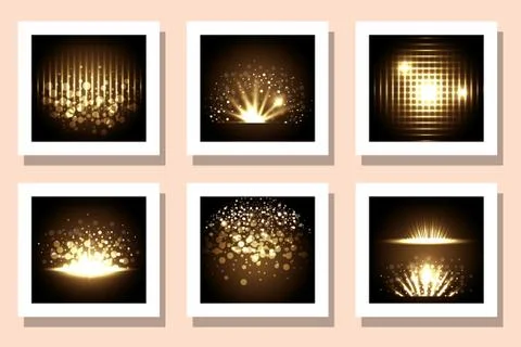 Celebration yellow fireworks frames set vector design Stock Illustration