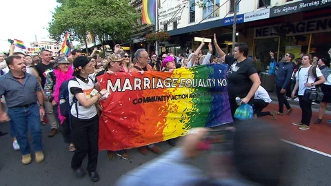 Celebrations as Australia changes Same Sex Marriage Laws Stock Footage 129389371