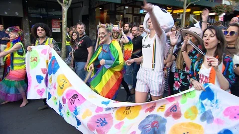 Celebrations as Australia changes Same Sex Marriage Laws Stock Footage 129389602
