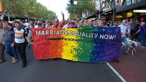 Celebrations as Australia changes Same Sex Marriage Laws Stock Footage 129389712