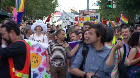 Celebrations as Australia changes Same Sex Marriage Laws Stock Footage 129390027