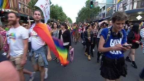 Celebrations as Australia changes Same Sex Marriage Laws Stock Footage 129391130