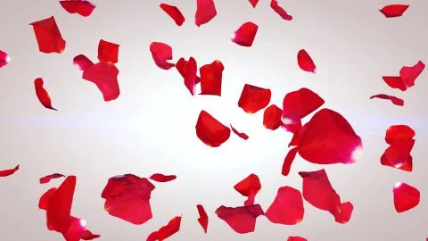 A celebratory 3d rendering of soaring petals of red roses in the white backgr Stock Illustration
