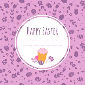 Celebratory background with Easter cake, painted eggs and space for text. Stock Illustration