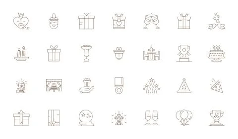 Celebratory Digital Vector Pack containing 28 Detail Enhanced Thin Line 128.. Stock Illustration