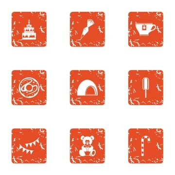 Celebratory dinner icons set, grunge style Illustrazione stock