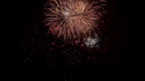 Celebratory fireworks light up clear sky, dazzling pyrotechnics illuminate Stock Footage 322118358