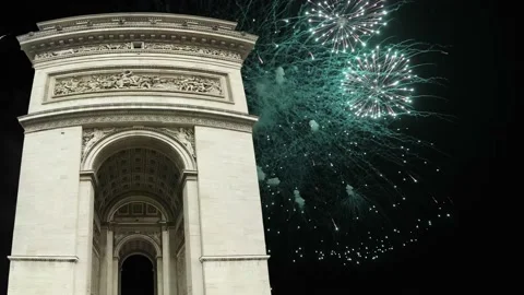 Celebratory fireworks over the Arc de Triomphe ( 4K, time lapse), Paris, France Stock Footage 239659953