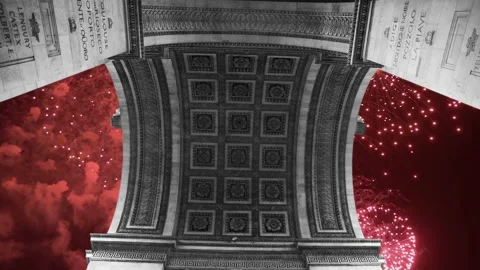Celebratory fireworks over the Arc de Triomphe ( 4K, time lapse), Paris, France Video stock 239660406