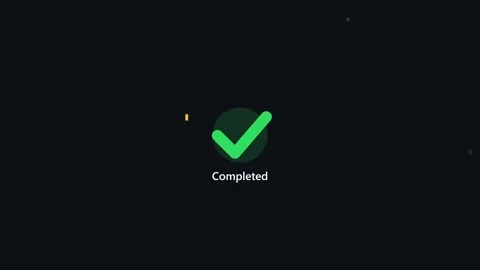 Celebratory Green Checkmark Scales Up with Completed Text and Particles Animatio Stock Footage 346757786