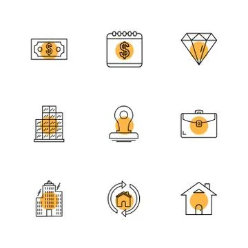 Celender , dollar,  target, watch , graph , mouse , eps icons set vector Illustrazione stock