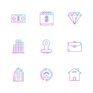 Celender , dollar,  target, watch , graph , mouse , eps icons set vector Stock Illustration