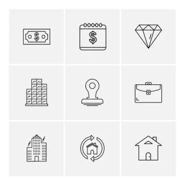 Celender , dollar,  target, watch , graph , mouse , eps icons set vector Stock Illustration