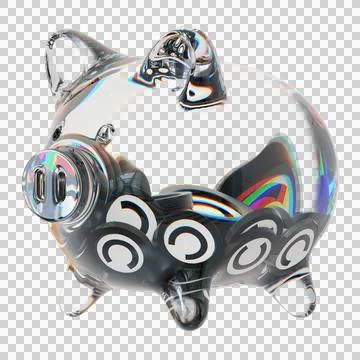 Celer Network (CELR) Clear Glass piggy bank with decreasing piles of crypto Illustrazione stock