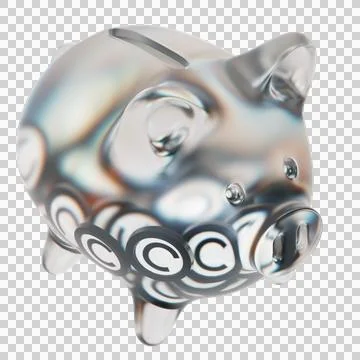 Celer Network (CELR) Clear Glass piggy bank with decreasing piles of crypto 库存插图