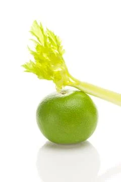 Celery and green grapefruit  isolated on white Stock Photos