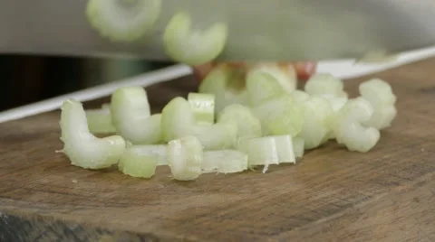 Celery chopping for salad, 4k Stock Footage 60777139