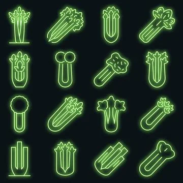 Celery icons set vector neon Stock Illustration