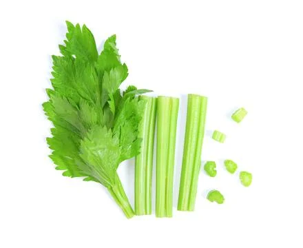 Celery isolated on white background. top view Stock Photos