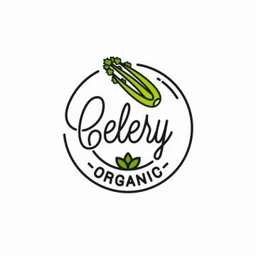 Celery leaf logo. Round linear of celery on white Stock Illustration