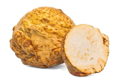 Celery root and its cross-section 3d rendering with realistic texture Stock Illustration