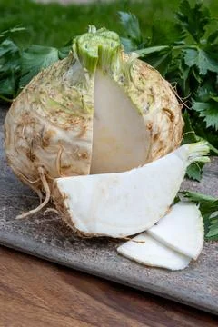 Celery root - celeriac, source of vitamins, fresh healthy vegetable, wedge Stock Photos