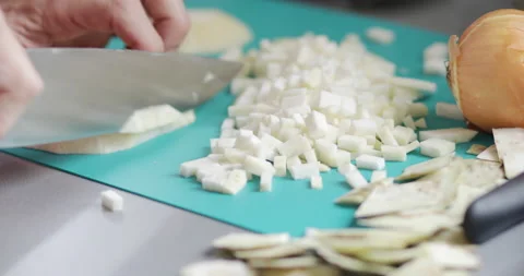 Celery root chopping, close-up Stock Footage 170446929