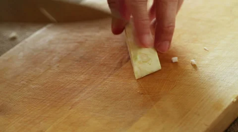 Celery root - slicing with sharp kitchen knife Stock Footage 35985839
