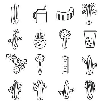 Celery salad icons set, outline style Stock Illustration