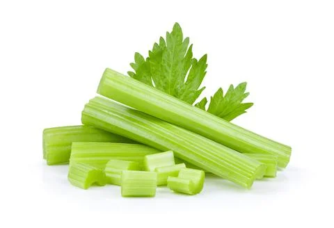 Celery sticks with leaf on white background. full depth of field Stock Photos