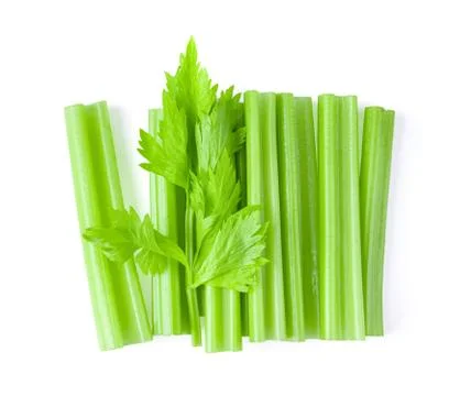 Celery sticks. on white background. top view Stock Photos
