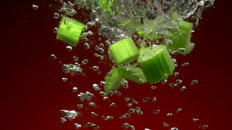 Celery in water, Slow Motion Stock Footage 31819382