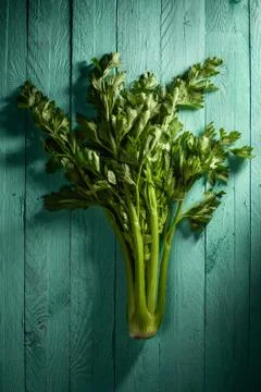 Celery on Wood Stock Photos