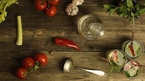 Celery on a wooden table top view Stock Footage 63087776