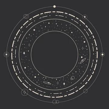 Celestial abstract background with orbits and stars and empty space Illustrazione stock