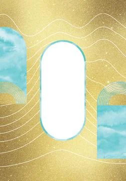 Celestial abstract Celestial poster. Golden glitter foil and watercolor pastel Stock Illustration