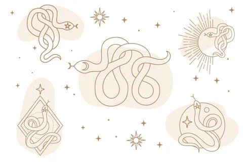 Celestial abstract magic snakes vector set illustration Stock Illustration