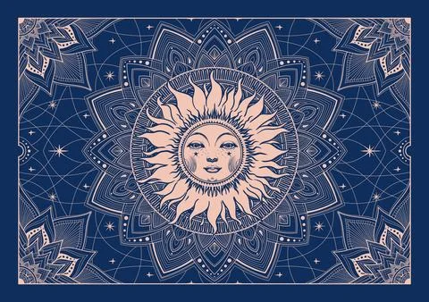 Celestial astrological mandala with sun, magic tarot card, vector celestial Ilustración de archivo