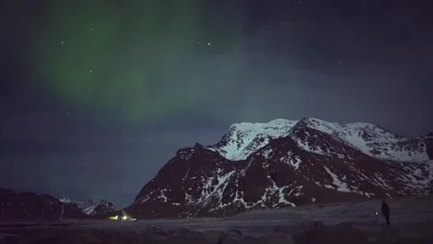 Celestial Aurora Borealis Over Lofoten Islands Norway, Featuring Dancing Norther Vídeos de archivo 308969140