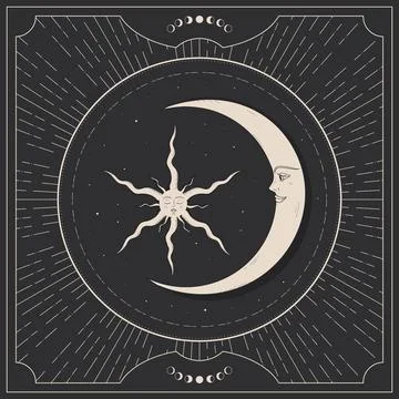 Celestial background with a crescent and star. Magical vector illustration Illustrazione stock