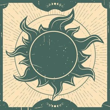 Celestial background with a sun. Spiritual chart, magic board Stock Illustration